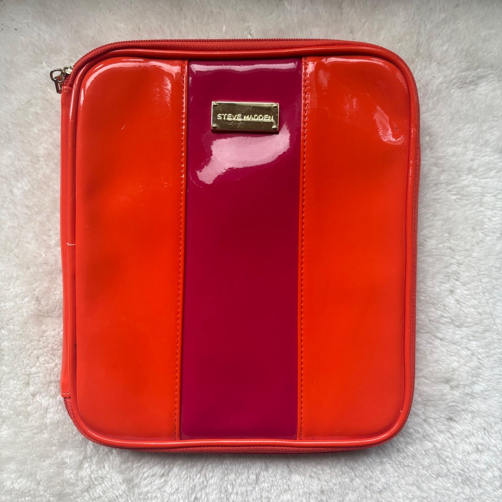 Steve Madden Orange Pink Patent PVC Tablet Sleeve Tech Organizer Case Zip Around
